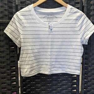 Aeropostale White and Black Striped Crop Top